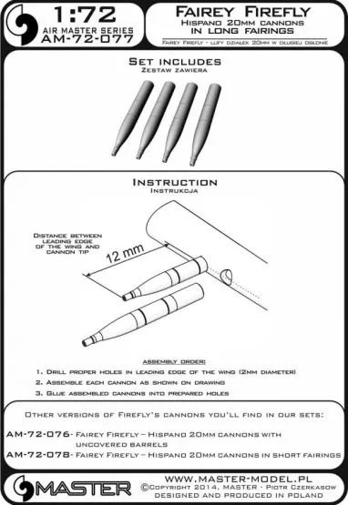 Fairey Firefly Hispano 20mm cannons in long fairings 1:72