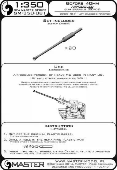 Bofors 40 mm – air-cooled gun barrels (20pcs) 1:350