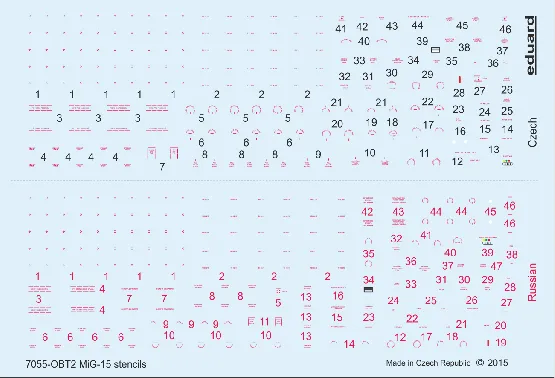 MiG-15 stencils (Russian/ Czech) 1:72