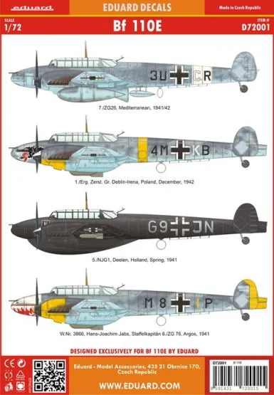 Bf 110E Decals 1:72 Bf 110E Decals 1:72