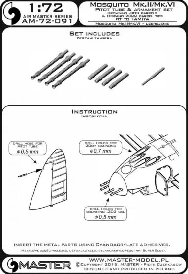 Mosquito Mk.II/ Mk.VI - Pitot tube & armament set 1:72