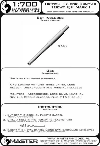 British 12-pdr (7.62 cm) 18cwt QF Mark I barrels 1:700