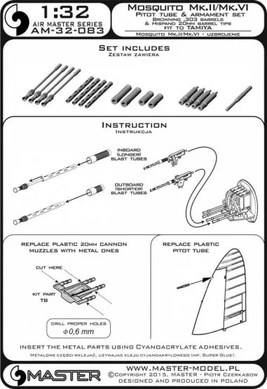 Mosquito Mk.II / Mk.VI - Pitot tube & armament set 1:32