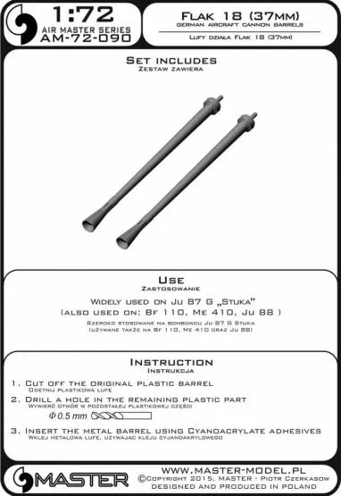 Flak 18 gun barrels - German 3,7cm aircraft cannon 1:72