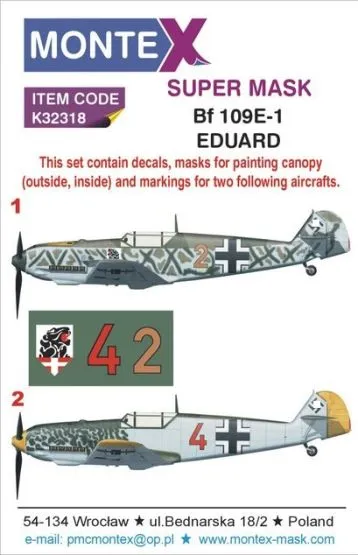 Bf 109E-1 mask + Decals für Eduard 1:32