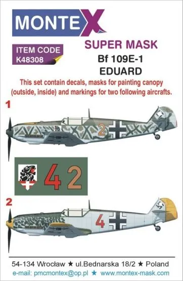 Bf 109E-1 mask + Decals for Eduard 1:48