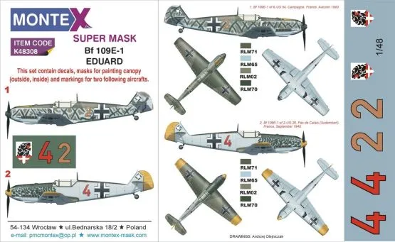 Bf 109E-1 Mask + Decals für Eduard 1:48