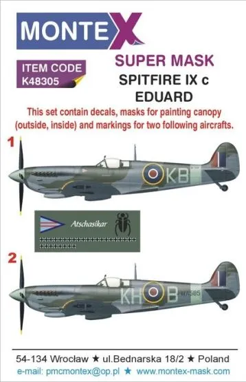 Spitfire Mk.IXc mask + decals for Eduard 1:48 Spitfire Mk.IXc mask + decals for Eduard 1:48