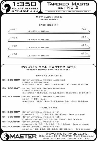 Set of universal tapered masts No2 1:350