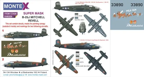 B-25J Mitchell Super Mask for Revell P.2 1:48