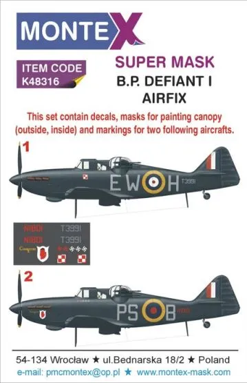Defiant I Super Mask for Airfix P.2 1:48
