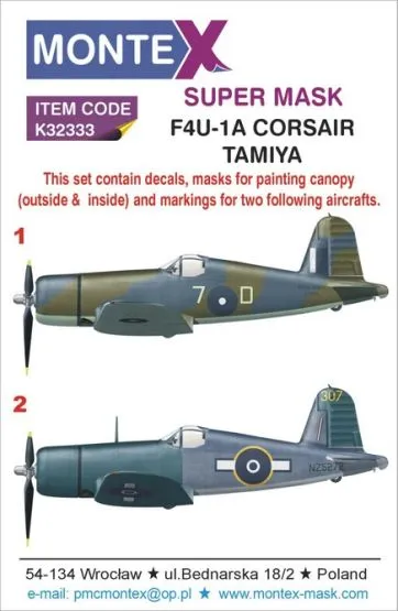 F4U-1A Corsair Super Mask for Tamiya 1:32