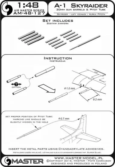 A-1 Skyraider cannon barrels & Pitot Tub 1:48