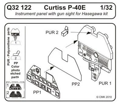 P-40E Instrument panel with gun sight for Hasegawa 1:32