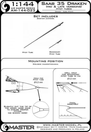 SAAB 35 Draken (mid & late versions) - Pitot Tubes 1:144