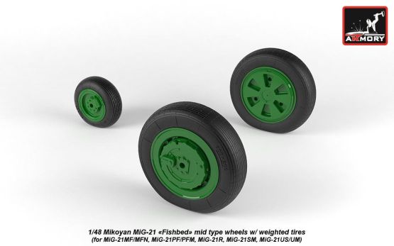 MiG-21 Fishbed wheels w/ weighted tires, mid 1:48