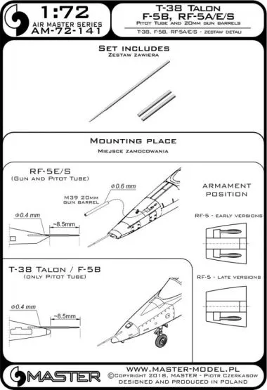 T-38 / F-5B / RF-5A, E, S - Pitot Tube & gun barrels 1:72