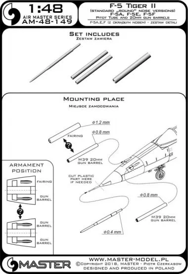 F-5 Tiger II (standard nose) Pitot Tube and gun barrels 1:48
