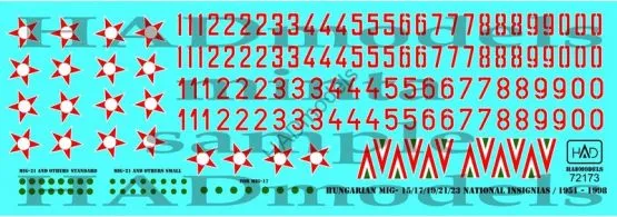 Hungarian insignias and numbers for MiG types 1951-1998 1:72