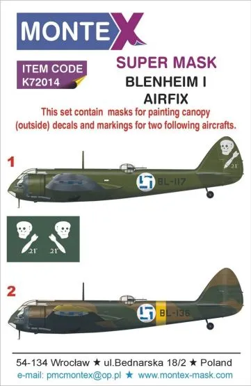 Blenheim Mk.I (Finland) super mask for Airfix 1:72