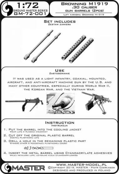 Browning M1919 .30 cal machine gun barrels 1:72