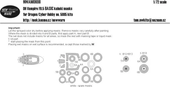 DH Vampire FB.5 BASIC mask for Dragon 1:72