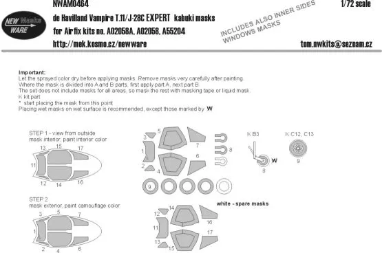 Vampire T.11/J-28C EXPERT mask for Airfix 1:72
