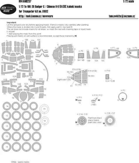 Tu-16K-26/ Chinese H-6 BASIC mask for Trumpeter 1:72
