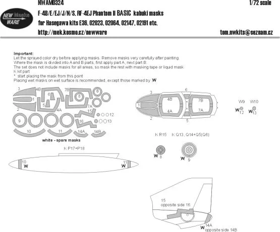 F-4/ RF-4 Phantom II BASIC mask for Hasegawa 1:72