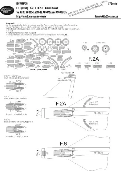 E.E. Lightning F.2A, F.6 EXPERT mask for Airfix 1:72