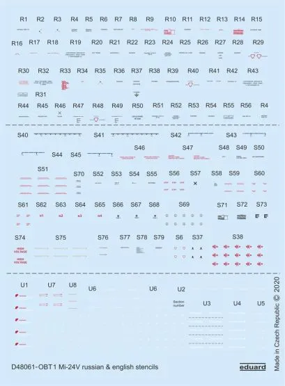 Mil Mi-24V stencils Russian & English 1:48