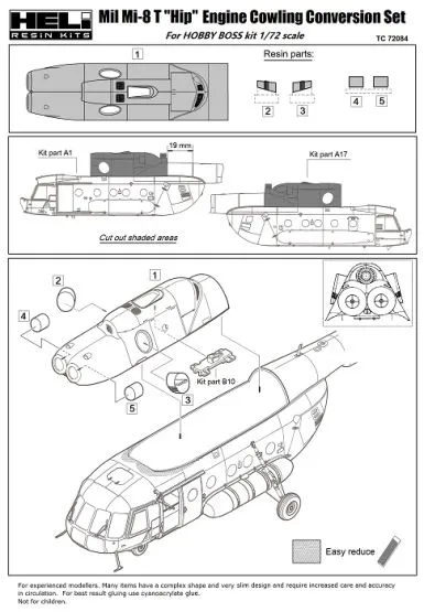 Mil Mi-8T correct engine cowling for Hobby Boss 1:72
