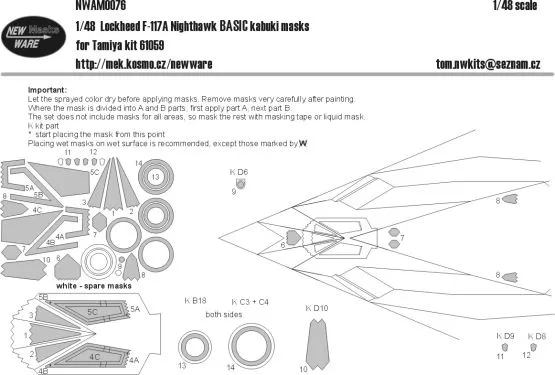 F-117A Nighthawk BASIC mask for Tamiya 1:48