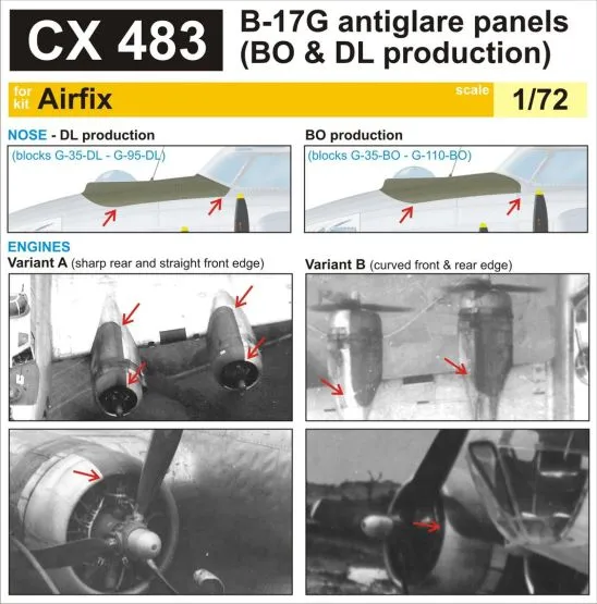 B-17G antiglare panels (BO & DL production) mask for Airfix 1:72