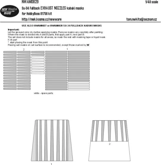 Su-34 Fullback EXHAUST NOZZLES mask for Hobby Boss 1:48 Su-34 Fullback EXHAUST NOZZLES mask for Hobby Boss 1:48