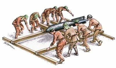 Japanese Army maintenance crew w/ 250kg bomb 1:72