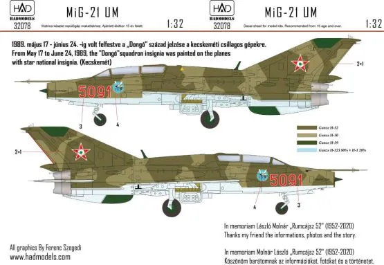 MiG-21UM 5091 Dongó Squadron with star national insignias 1:32