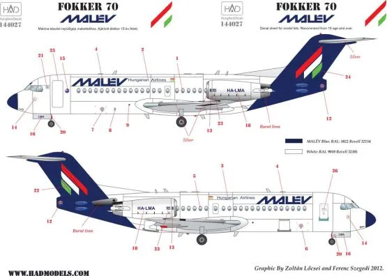Fokker 70 MALÉV 1:144