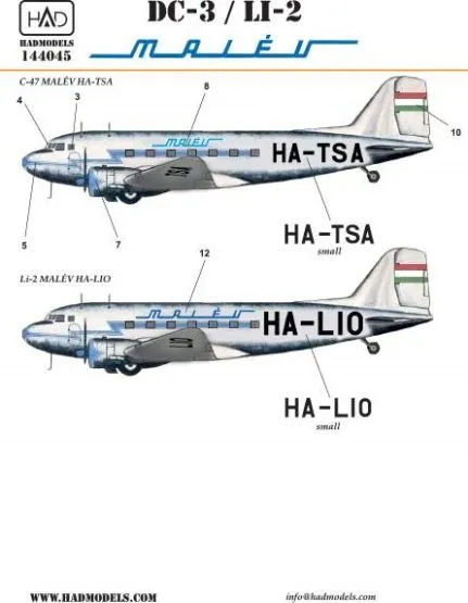 C-47/LI-2 MALÉV (HA-TSA, HA-LIO) 1:144 C-47/LI-2 MALÉV (HA-TSA, HA-LIO) 1:144