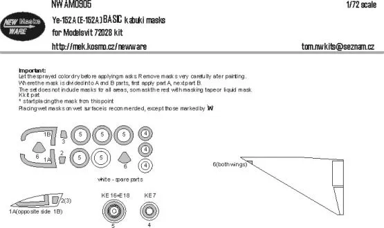 Ye-152A (E-152A) mask for Modelsvit 1:72 Ye-152A (E-152A) mask for Modelsvit 1:72
