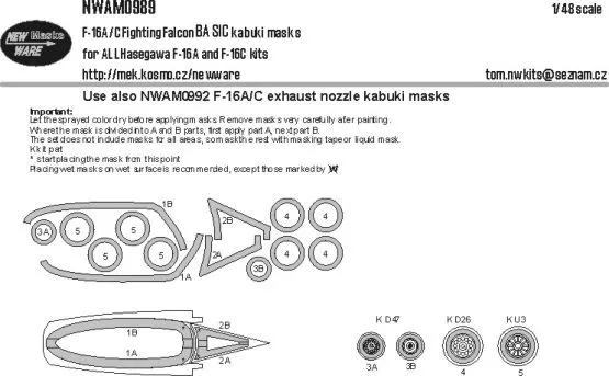 F-16A/C Fighting Falcon mask for Hasegawa 1:48 F-16A/C Fighting Falcon mask for Hasegawa 1:48