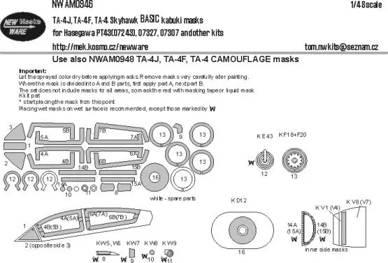 TA-4J, TA-4F, TA-4 Skyhawk mask for Hasegawa 1:48