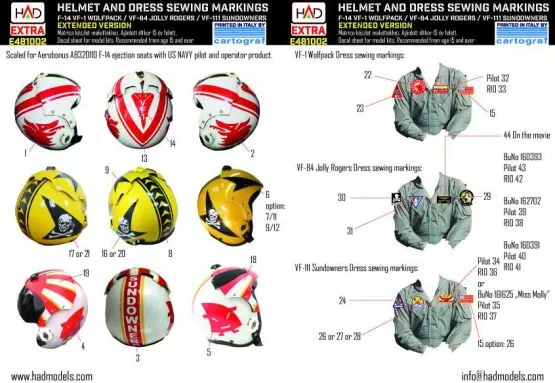 F-14A Helmet and dress sewing markings EXTENDED 1:48