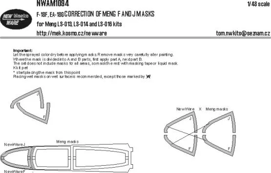 F/A-18F, EA-18G correction mask for Meng 1:48