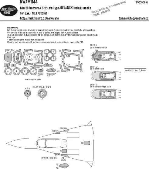 MiG-29 Fulcrum A Late ADVACED mask for G.W.H 1:72