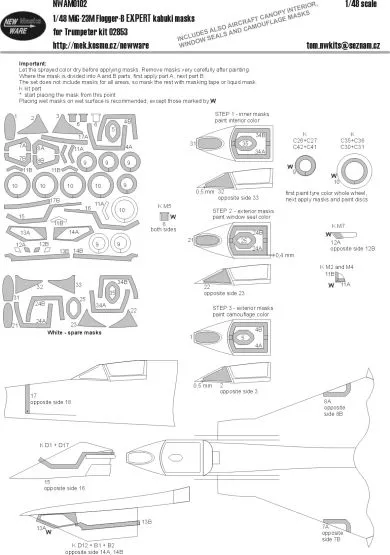 MiG-23M Flogger-B EXPERT mask for Trumpeter 1:48 MiG-23M Flogger-B EXPERT mask for Trumpeter 1:48