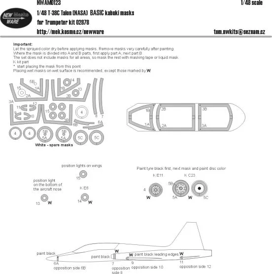 T-38C Talon NASA mask for Trumpeter 1:48 T-38C Talon NASA mask for Trumpeter 1:48