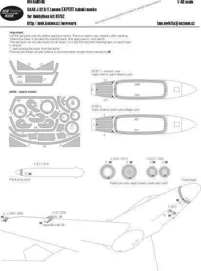 Saab J-32 B/E Lansen EXPERT mask for Hobby Boss 1:48