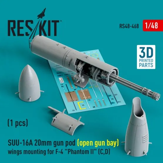 SUU-16A 20mm gun pod (open gun bay) wings mounting for F-4C/D 1:48