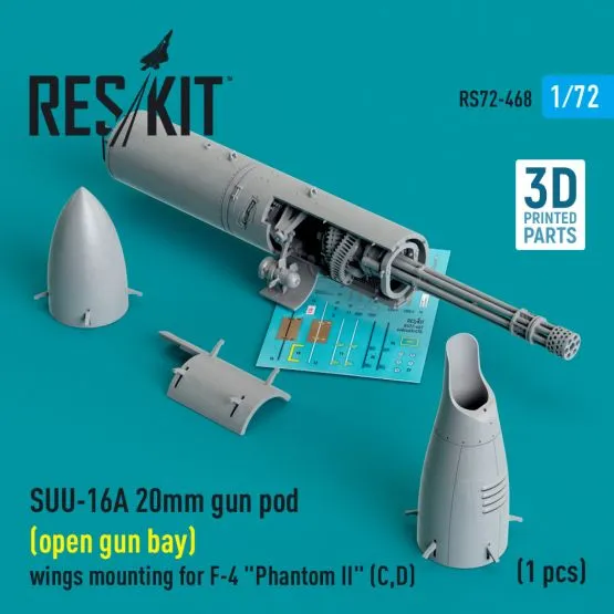 SUU-16A 20mm gun pod (open gun bay) wings mounting for F-4 1:72
